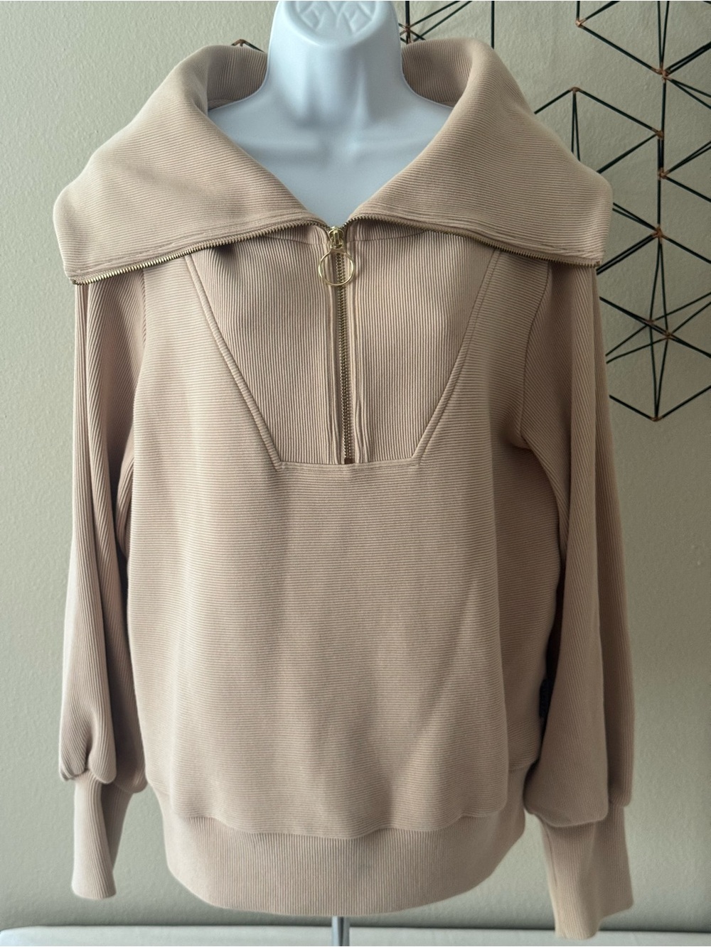 VARLEY Vine Half Zip Pullover Sweater - Ottoman Rib Knit - Cream - Women’s Small